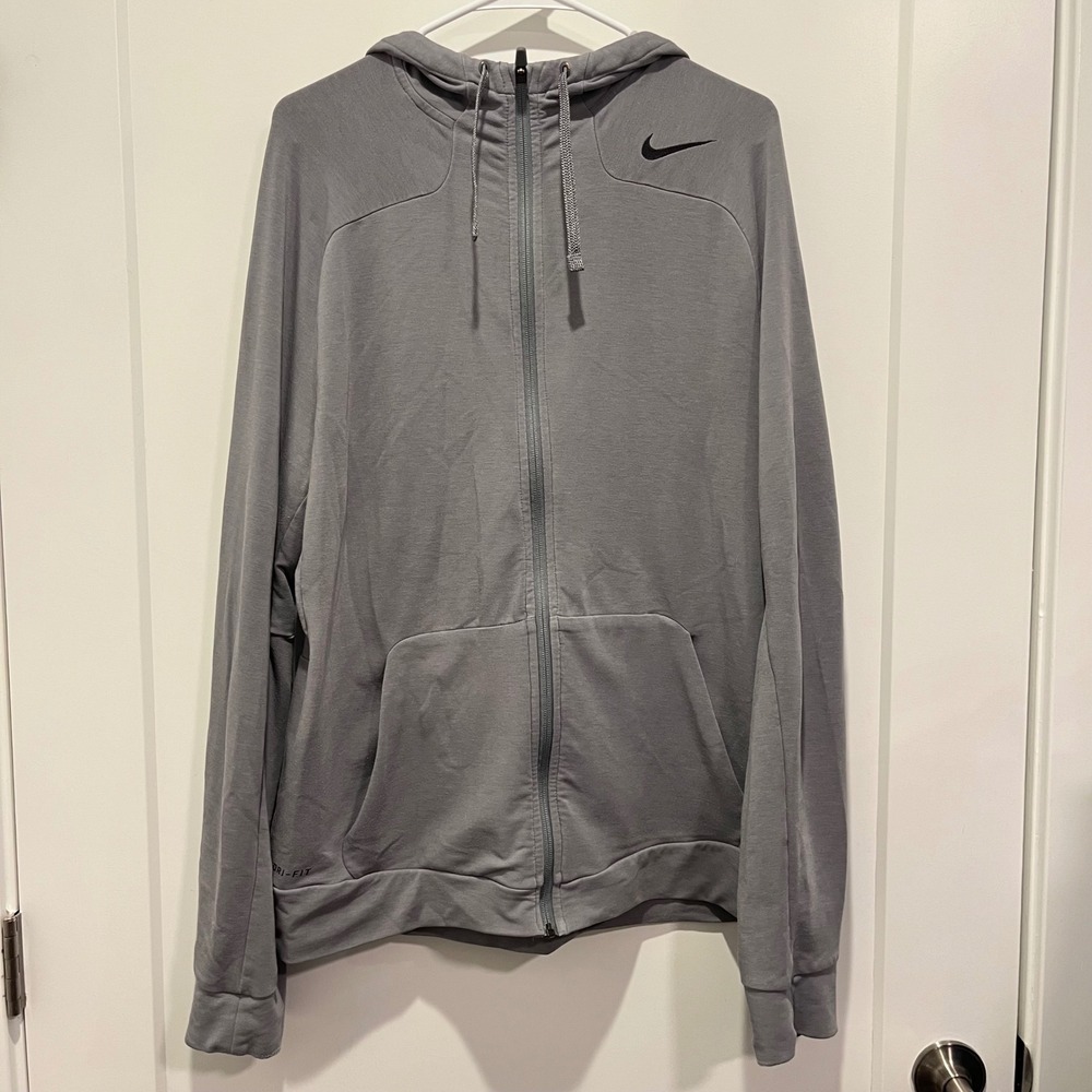 Nike Pro Training Dri-FIT Full Zip Hoodie‎ Mens Large Gray Athletic Jacket 0375